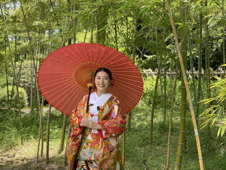 夏の和装ロケ　木陰　竹林　避暑ロケ